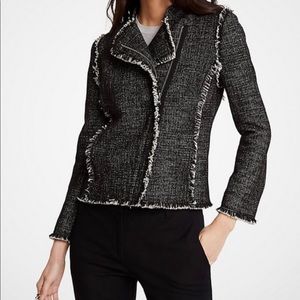 Ann Taylor Tweed Fringe Moto Jacket - Petite